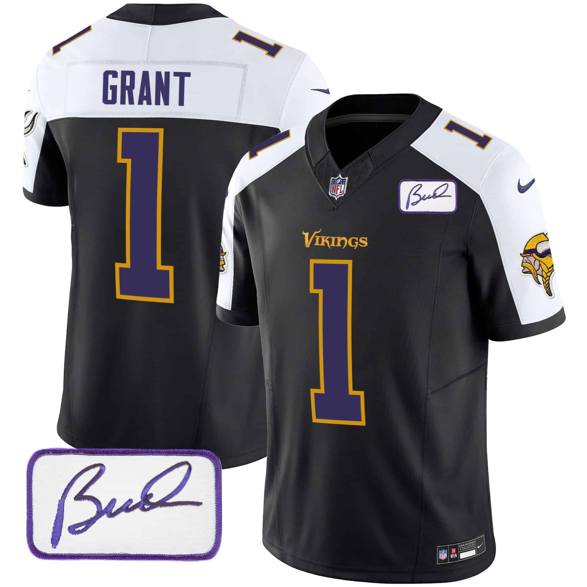 Men Minnesota Vikings #1 Grant Black 2024 Nike Bud Grant Patch Classic Limited NFL Jersey style 2